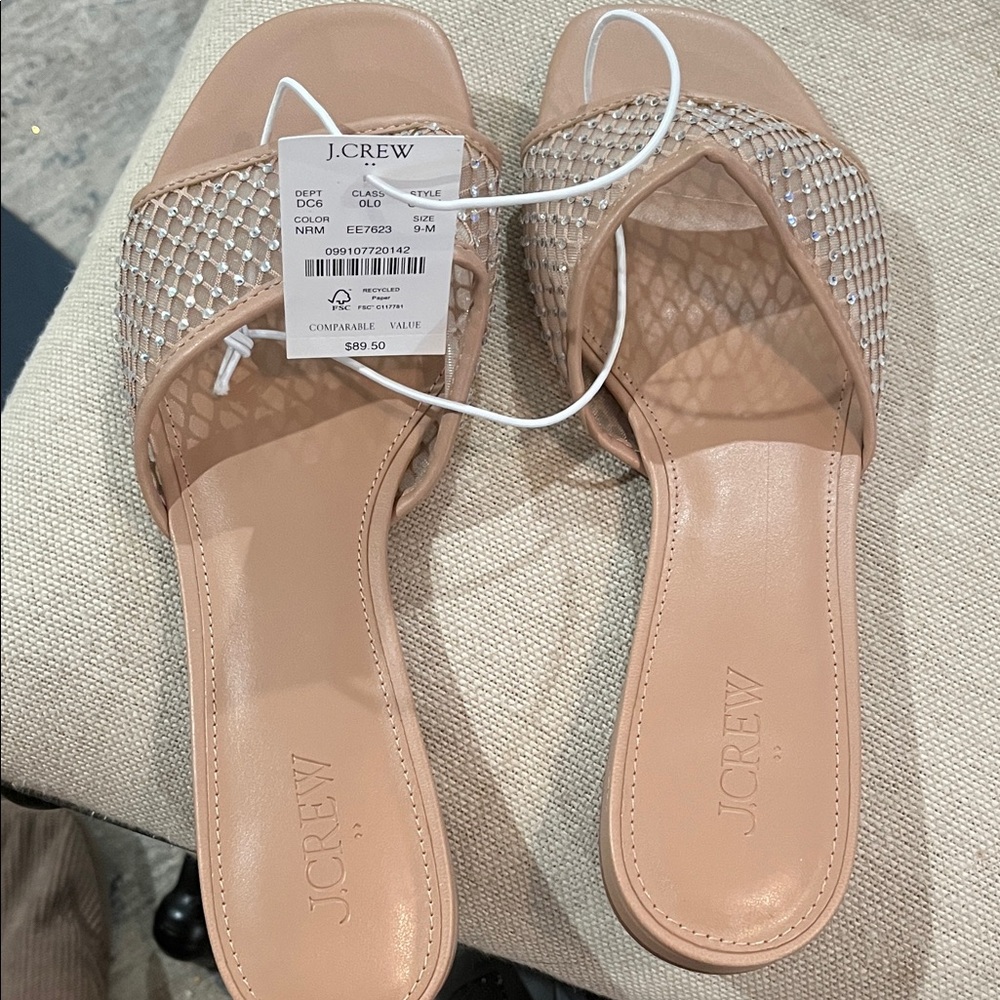 J. Crew Nude Rhinestone Mesh Slide Sandals/NWT/9M - Picture 5 of 10